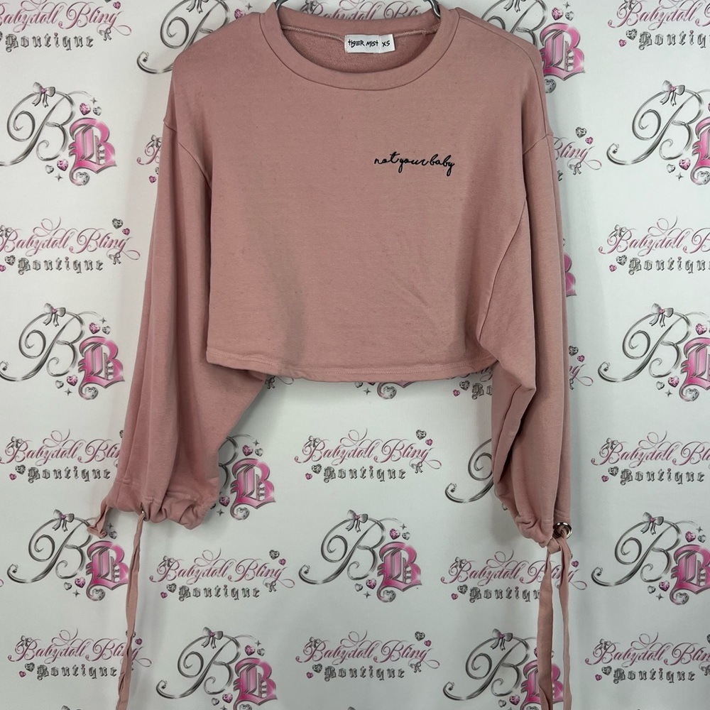 Tiger Mist sweater corset lace up sleeves not your baby Dusty Pink Cropped